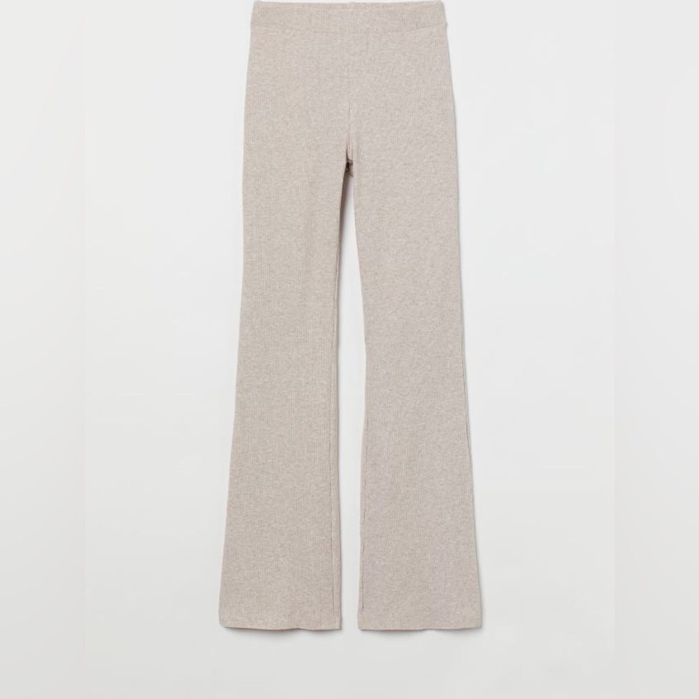 Light beige melange ribbed flare leggings